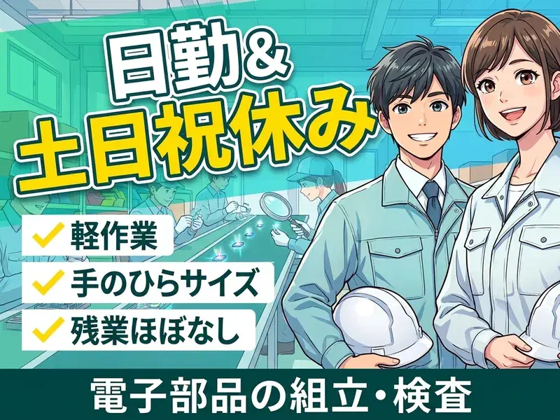 【日勤&土日祝休み】手のひらサイズ×軽作業☆電子部品の組立・検査など♪残業ほぼなし◎の画像