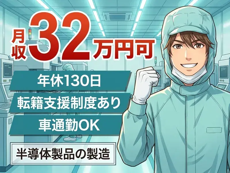 【月収32万円可】半導体製品の製造◎年休たっぷり！頑張り次第でメーカー直接雇用のチャンス☆の画像
