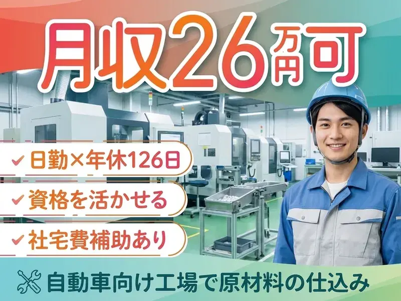 【日勤×年休126日】資格を活かして高収入★月収26万円可！社宅費補助あり♪原材料の仕込みなど◎の画像