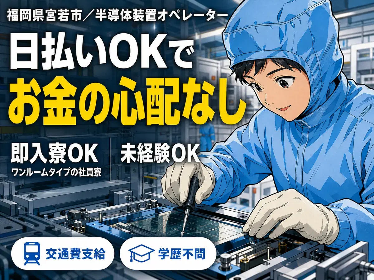 【正社員×ボーナスあり】半導体装置オペレーター！履歴書不要！＜福岡県×寮完備＞の画像