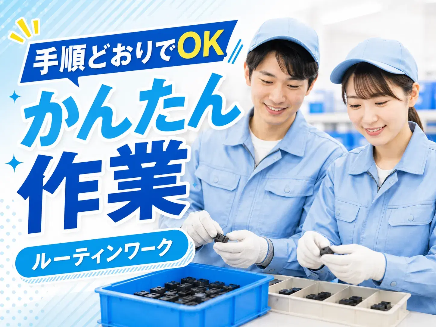 工場で小型部品を手順書通り組立・梱包＆数値データ入力／土日祝休の画像