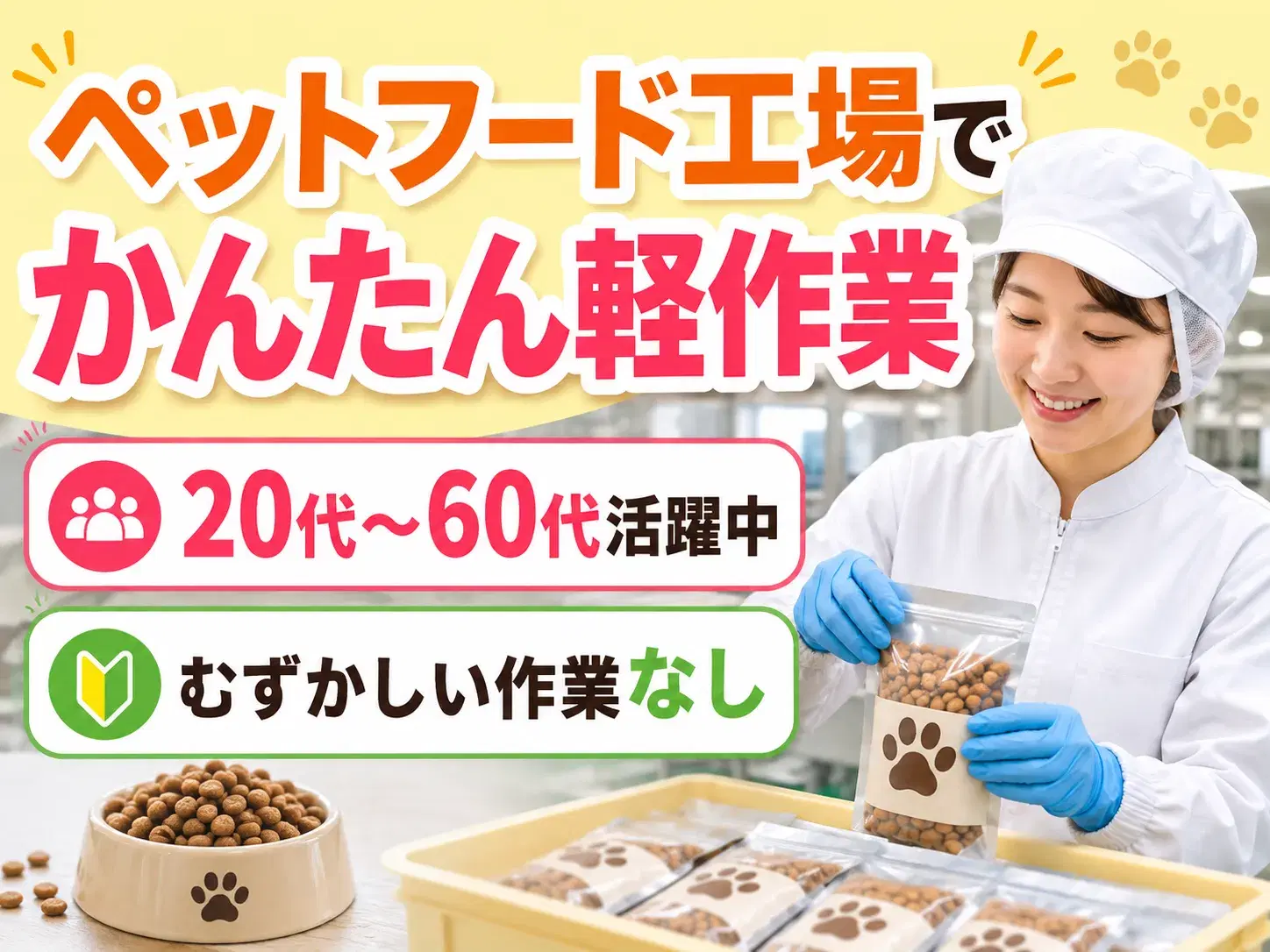 軽作業／ペットフードの検品・梱包／3交替の画像