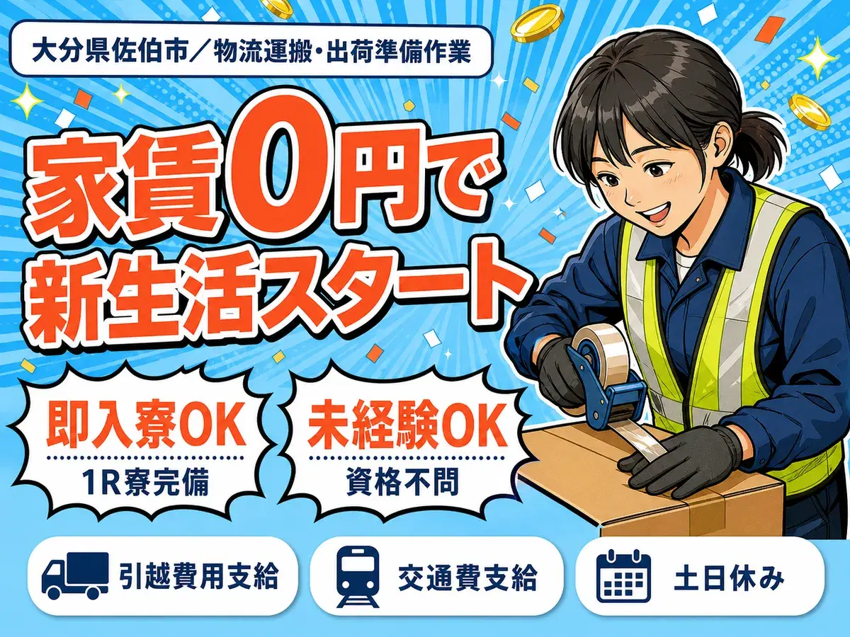 月収例17.6万円可!<大分県×寮費0円>物流運搬出荷準備作業の画像