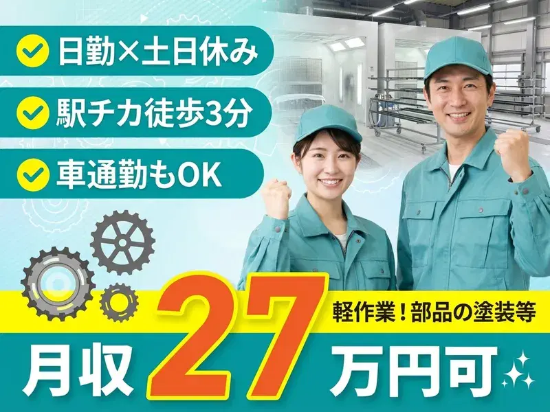 【日勤×土日休み×年間休日121日】コツモク派におすすめ！航空機部品の塗装作業☆駅徒歩3分！車通勤もOK◎の画像