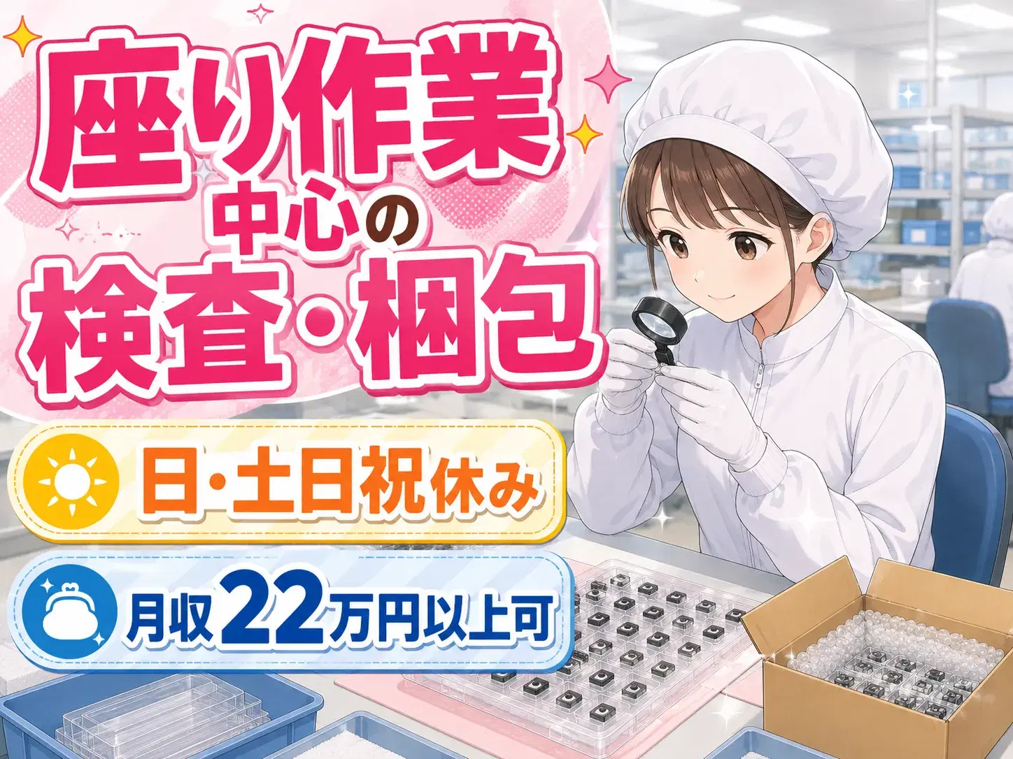 日勤の検査・梱包スタッフ／土日祝休みの画像