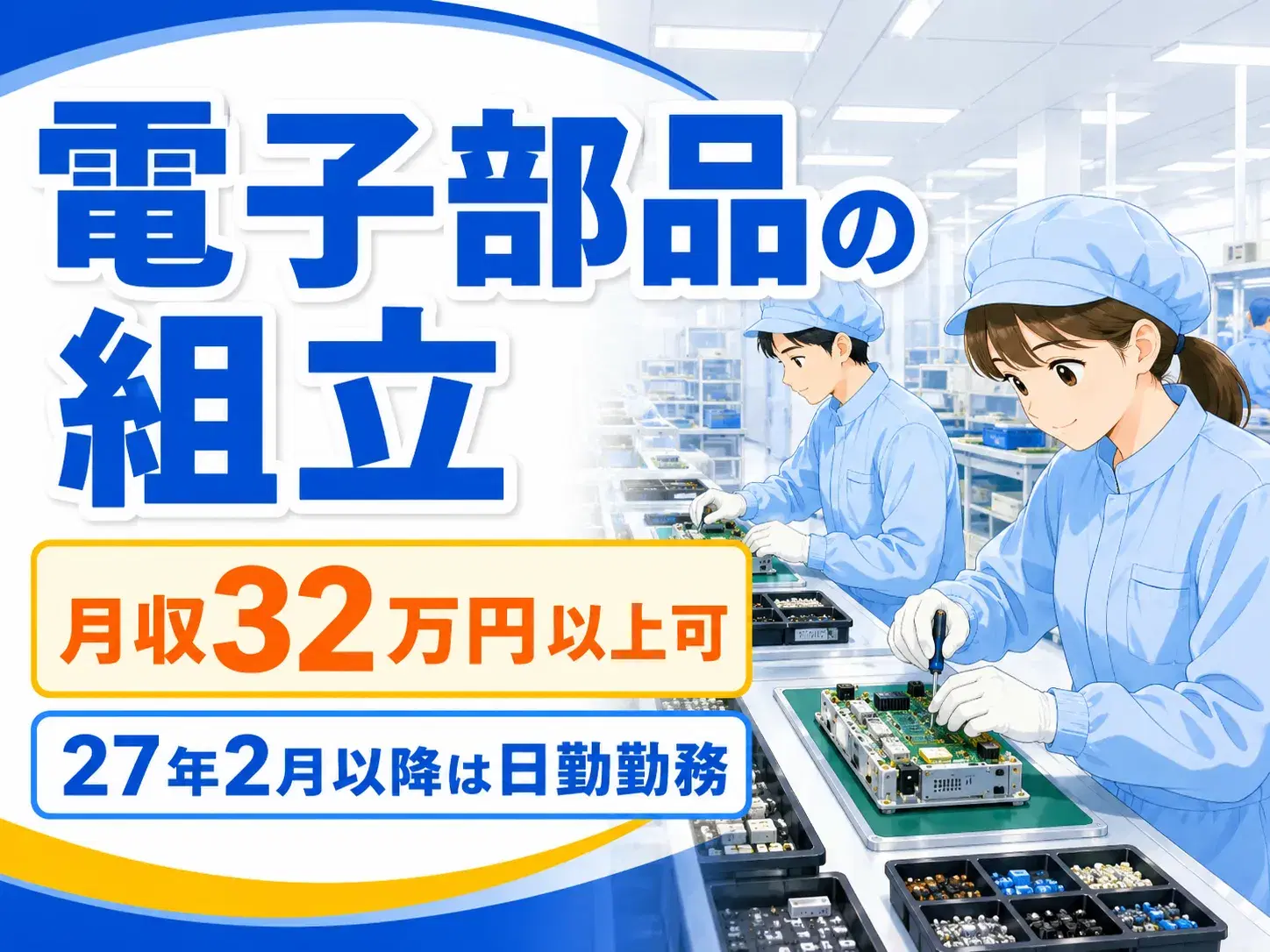製造スタッフ／電子部品組立／夜勤／寮費補助ありの画像
