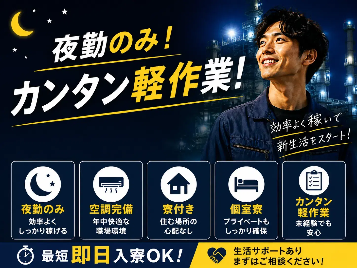 ≪勤務地：大阪府東大阪市≫涼しい場所で簡単軽作業・夜勤のみの画像