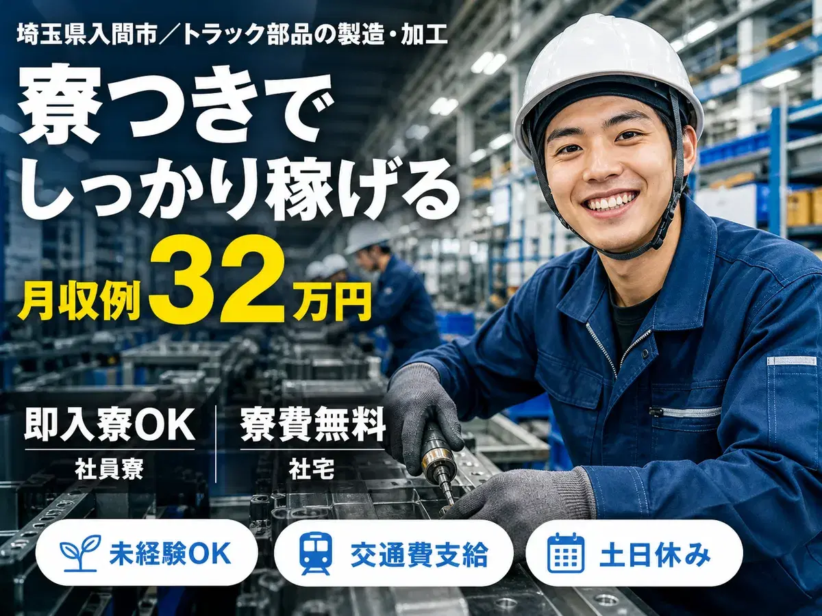 月収例32万円可！＜埼玉県×寮費0円＞工場でのトラック部品製造スタッフの画像