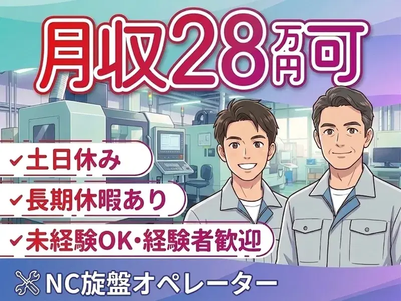 【高収入☆月収28万円可】未経験OK！NC旋盤オペレーター★土日休み&長期休暇あり！の画像