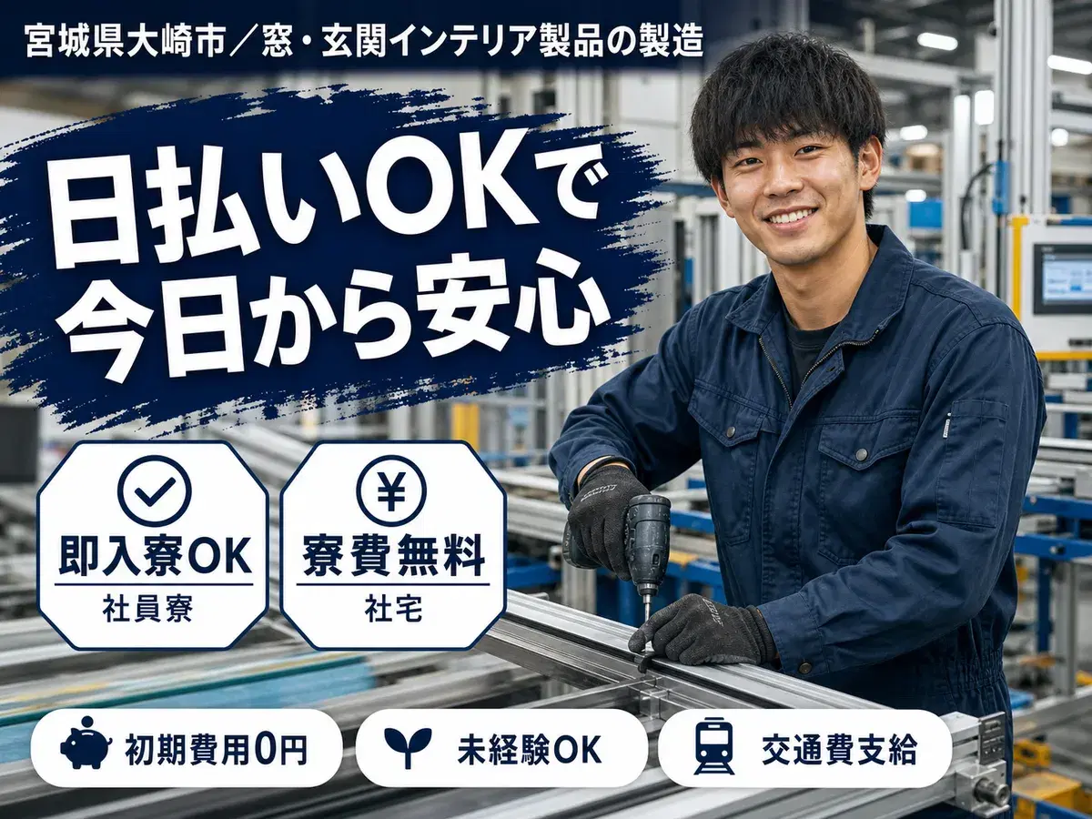 40・50代活躍｜インテリア製品の製造スタッフで月収例29.7万円／寮費0円＜宮城県＞の画像