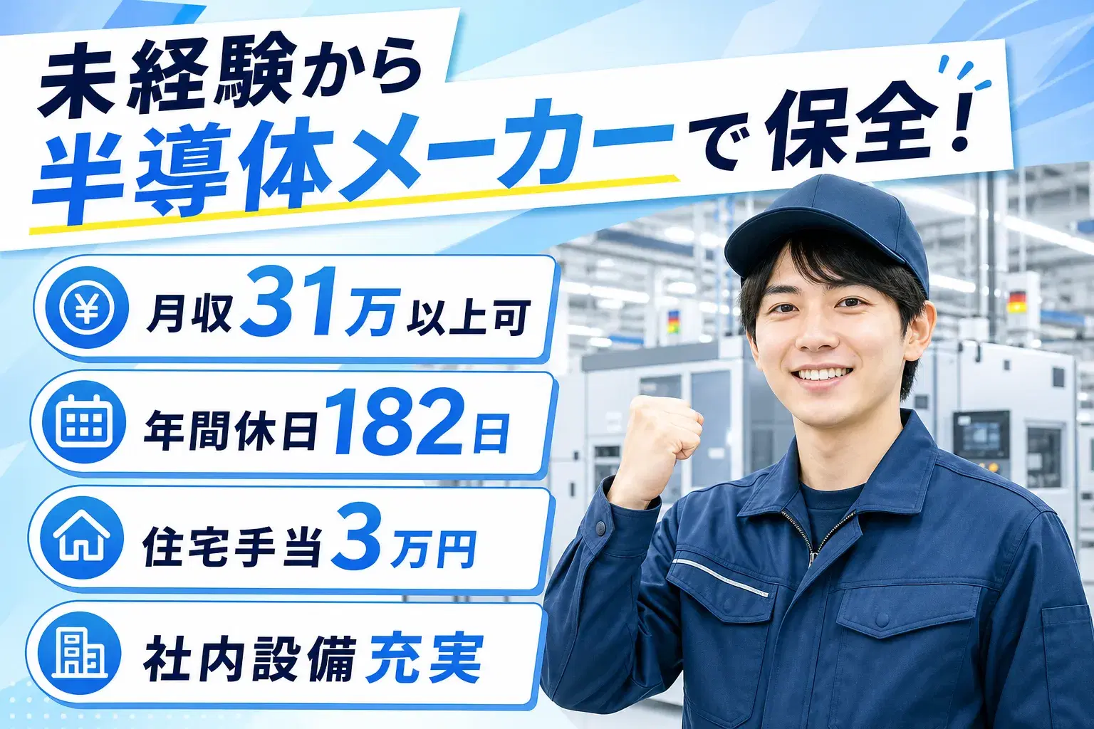 未経験から設備保全／大手半導体メーカー／年休182日の画像