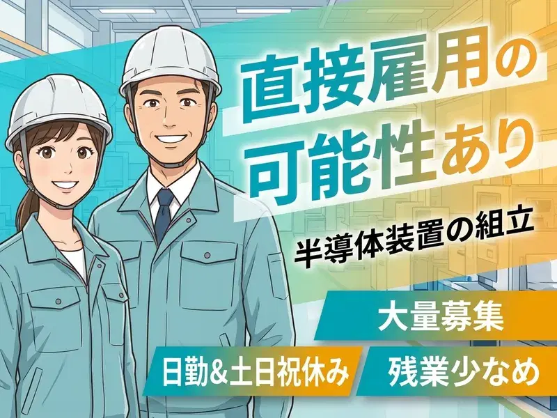 【直接雇用の可能性あり】複数名募集！半導体装置の組立◎日勤&土日祝休み♪残業少なめ★の画像