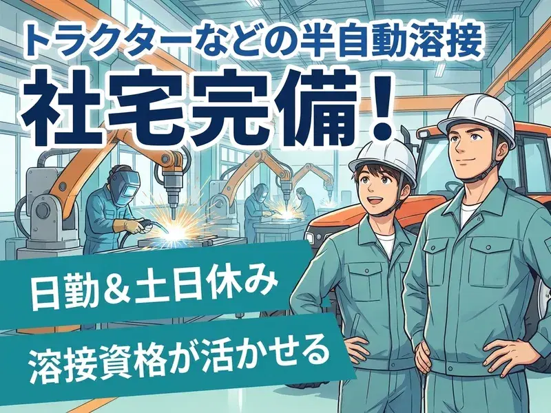 【日勤&土日休み】社宅完備☆月収25万円可♪溶接資格が活かせる◎トラクターなどの半自動溶接!の画像