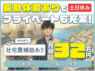 【高収入×社宅費補助】名古屋市の人気エリアで住み込み勤務！年間休日120日以上の大手企業でエンジンの組立・検査☆未経験から正社員も目指せる！の画像