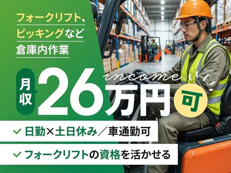 【日勤×土日休み】ピッキング・検品など倉庫内作業★フォークリフト免許保持者歓迎♪の画像