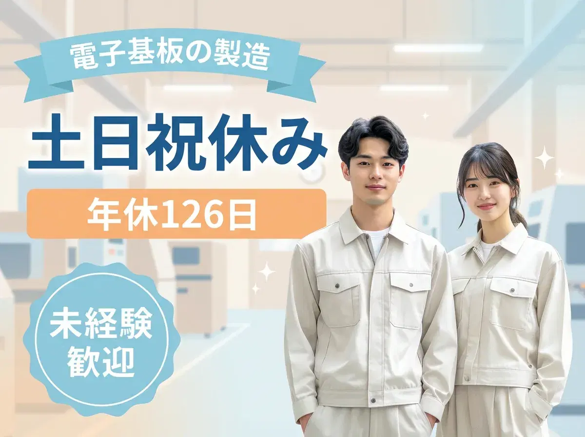月収25万円可＆土日祝休み◎電子基板の製造☆機械OPなど！年休126日♪空調完備！未経験歓迎♪の画像