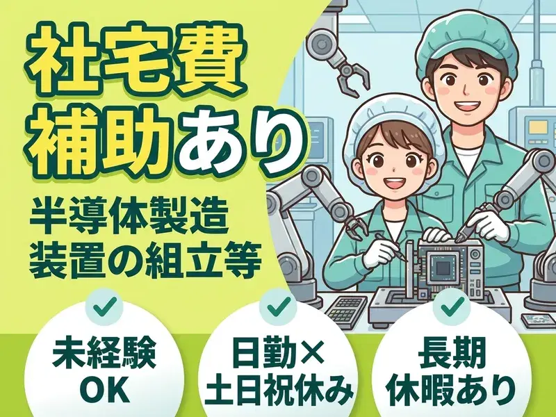 \社宅費補助あり/未経験OK!半導体装置の組立・補助など◎日勤×土日祝休み×長期休暇あり♪の画像