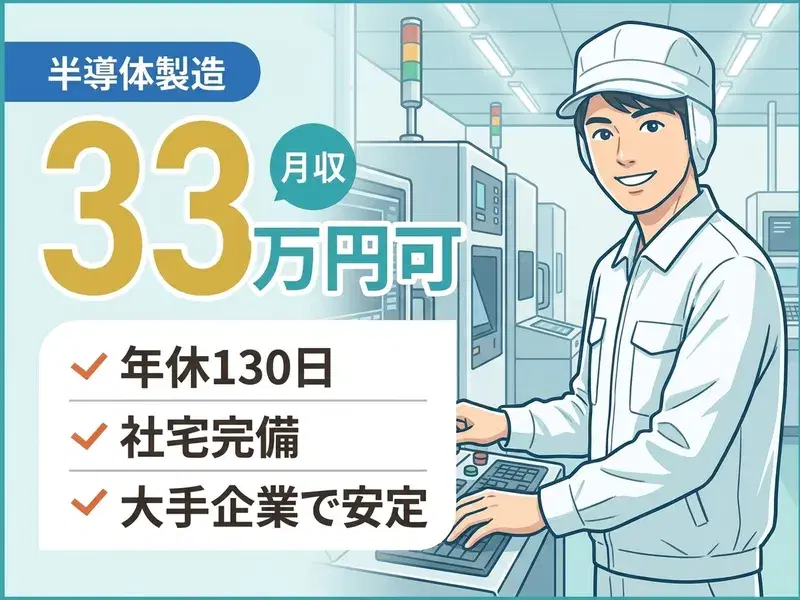【月収33万円可】社宅完備◎半導体製品製造の機械操作など♪大手G企業☆転籍支援制度アリ！の画像