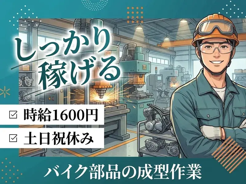 【バイク部品の成型作業】時給1600円・二交代でガッツリ稼げる！未経験OK！の画像