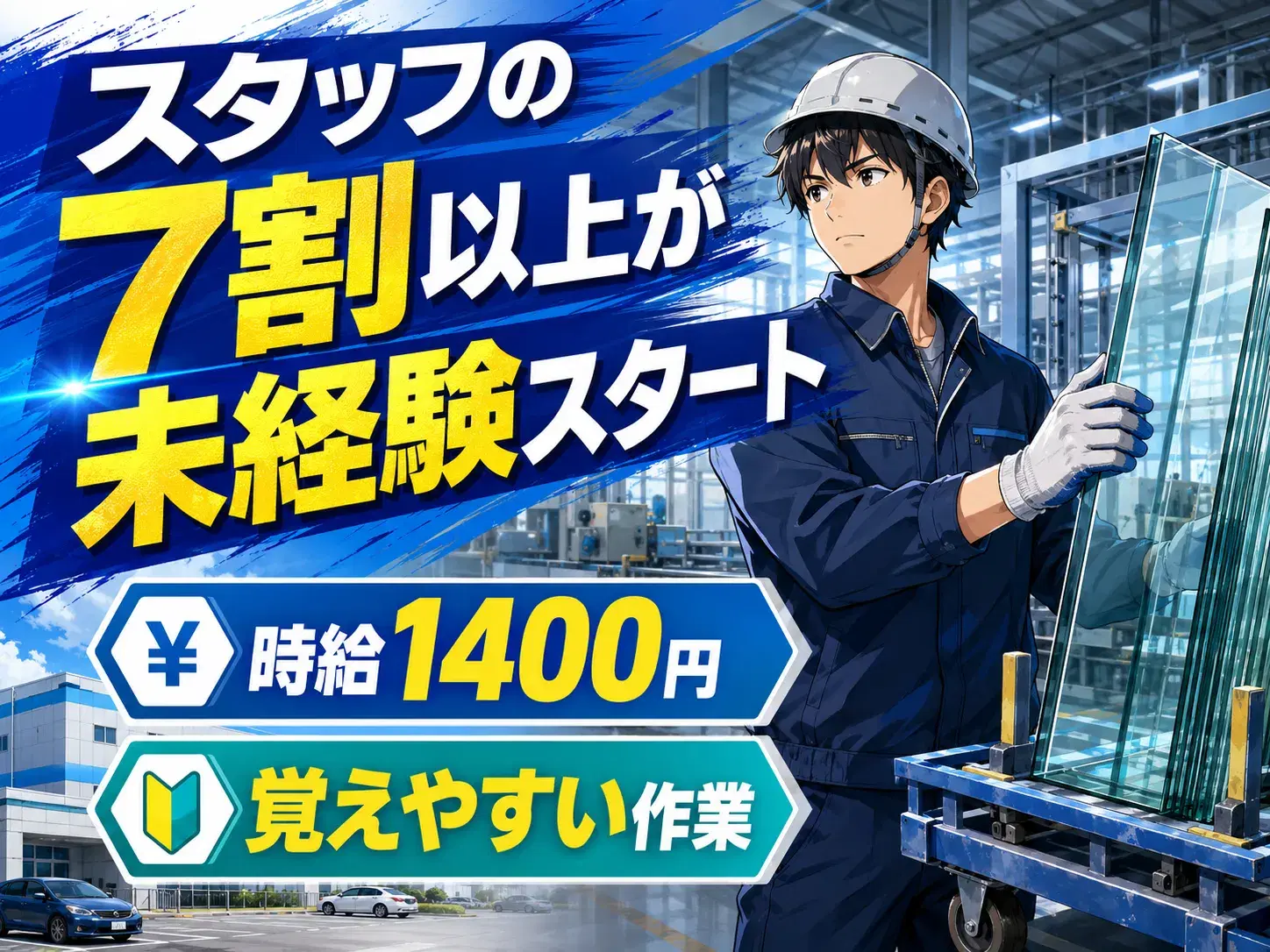 製造スタッフ／窓ガラス加工／21時までの2交替の画像