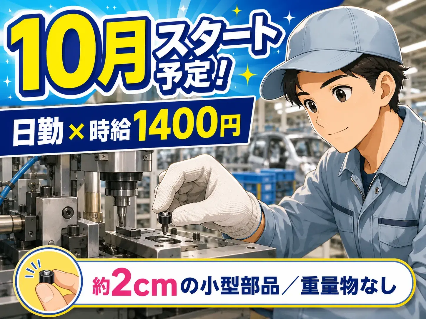 自動車小型部品の機械オペレーター／日勤／土日休みの画像