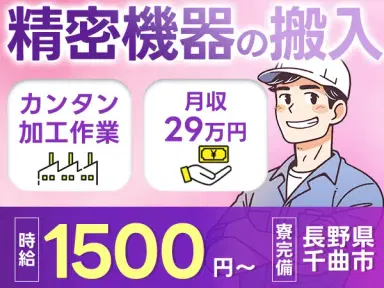 【未経験歓迎】松本・上野エリアへ精密機器の搬入据付→時給1,500円の画像