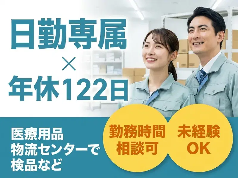 【日勤専属×年休122日】医療用品物流センターで検品や検査♪勤務時間の相談可能◎未経験OK!の画像