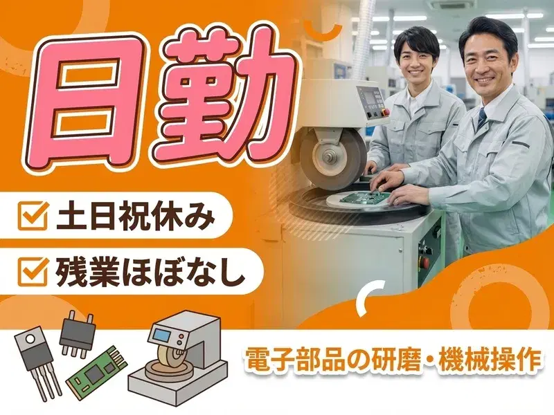 【日勤&土日祝休み】電子部品の研磨・機械操作♪残業ほぼなし◎長期で働いている方多数☆の画像