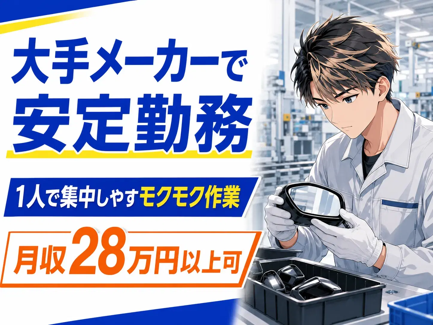 自動車用ミラー部品の製造/組立・加工/2交替または3交替