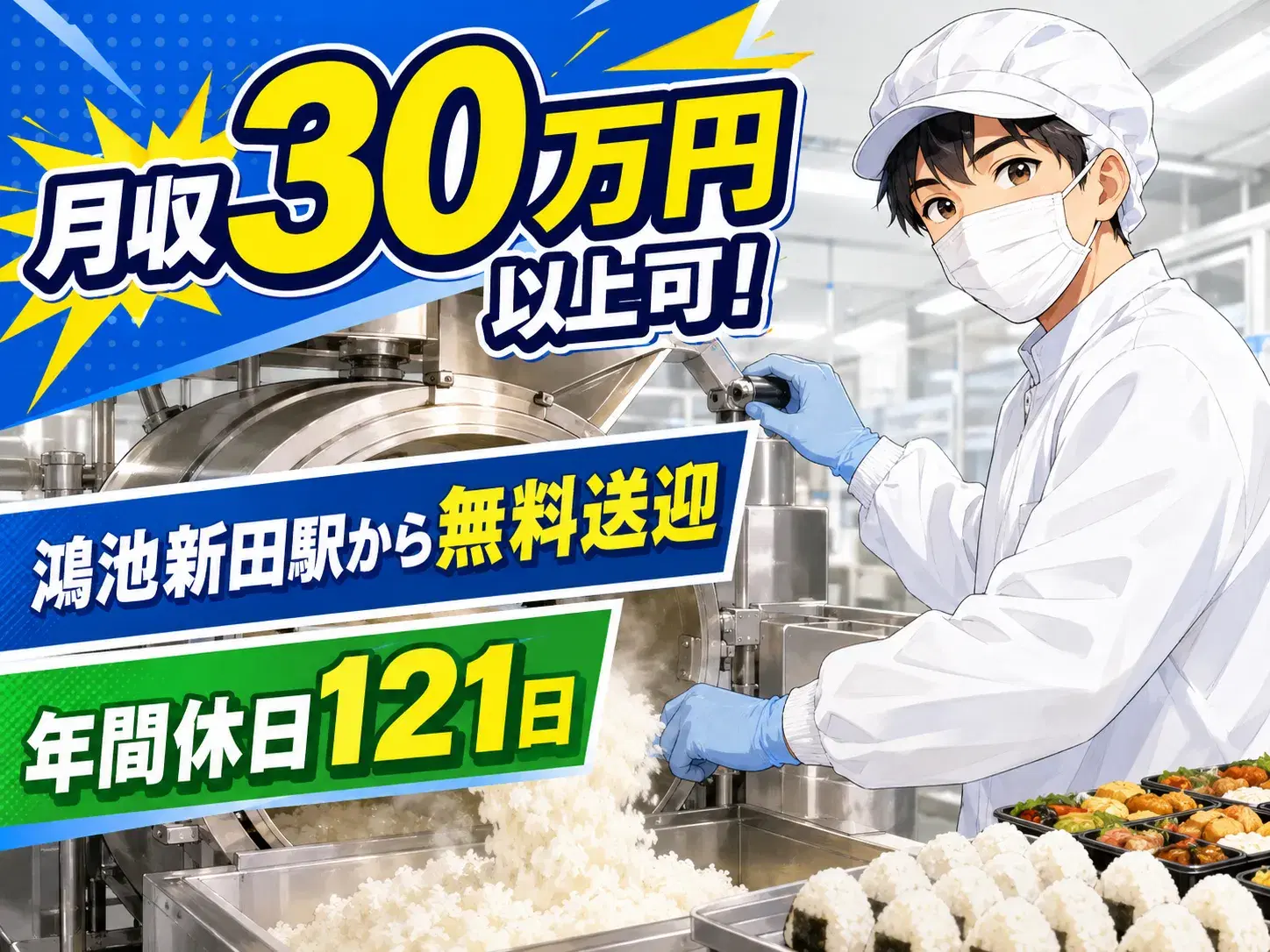 食品製造/炊飯機の操作・具材投入/2交替